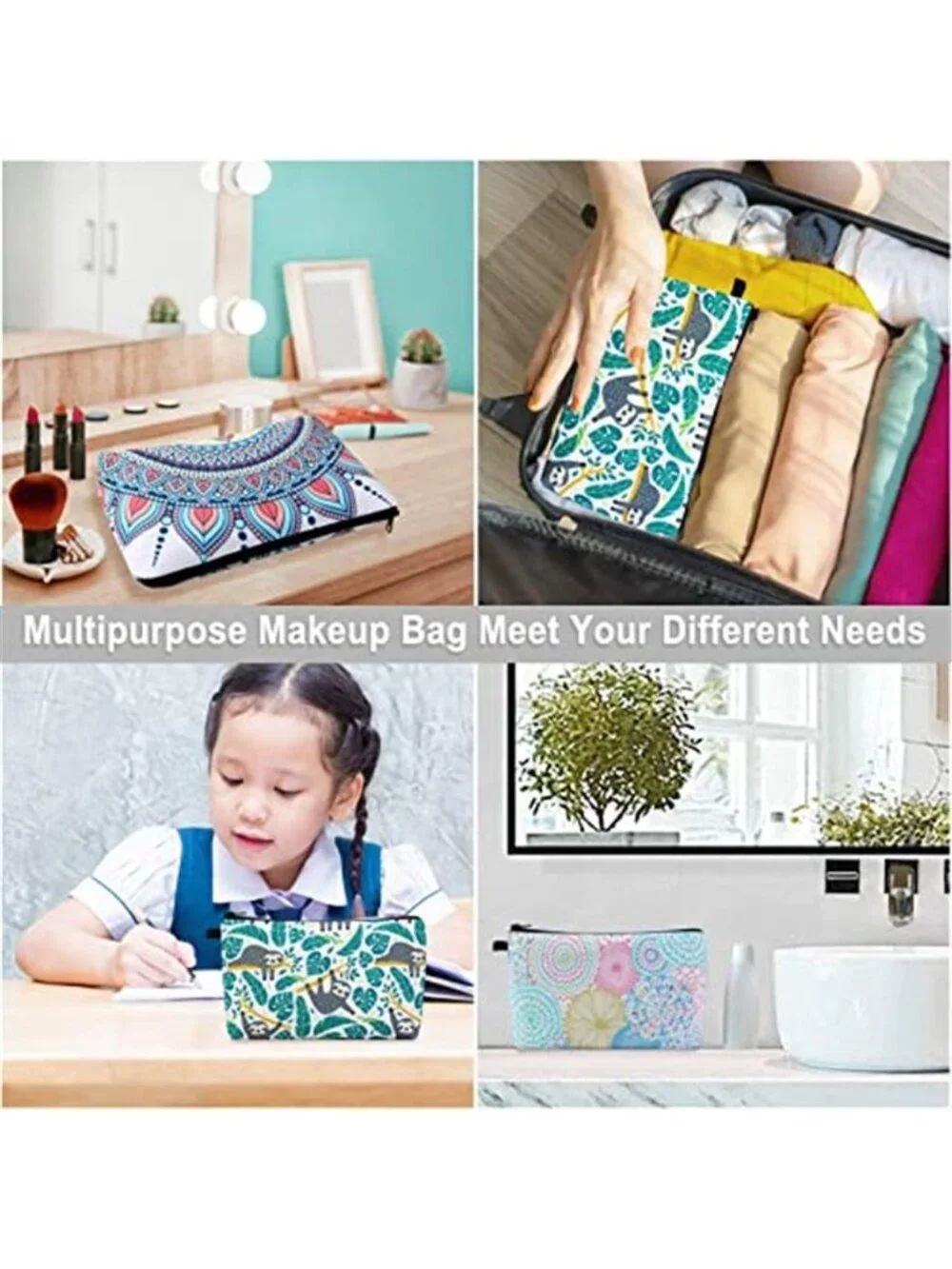 Makeup Bag 3 Styles Portable Travel Cosmetic Bag for Women Flower